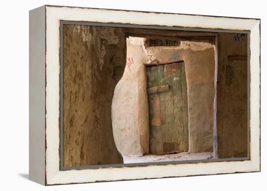 Door in Oasis Town of Al Qasr in Western Desert of Egypt with Old Town-Peter Adams-Framed Premier Image Canvas