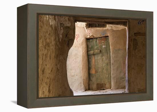 Door in Oasis Town of Al Qasr in Western Desert of Egypt with Old Town-Peter Adams-Framed Premier Image Canvas