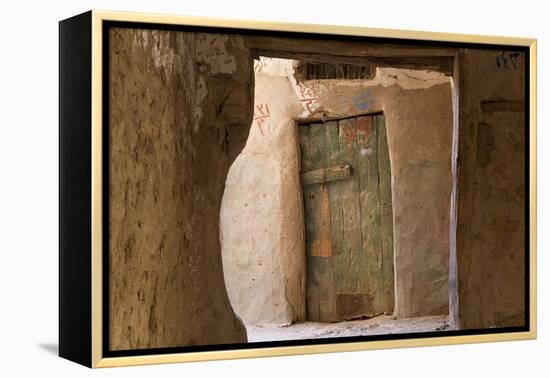 Door in Oasis Town of Al Qasr in Western Desert of Egypt with Old Town-Peter Adams-Framed Premier Image Canvas