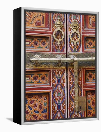Door in the Old Medina of Fes, Morocco-Julian Love-Framed Premier Image Canvas