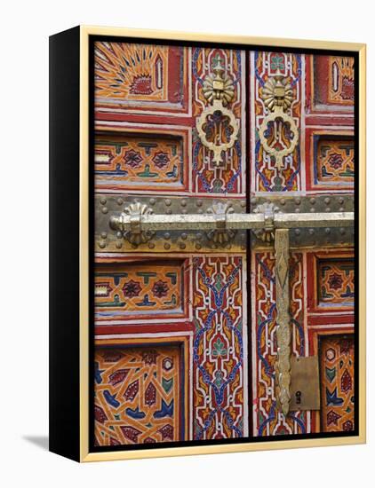 Door in the Old Medina of Fes, Morocco-Julian Love-Framed Premier Image Canvas