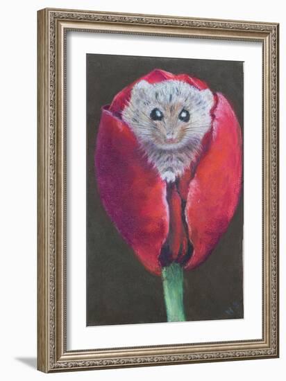 Door Mouse in Tulip, 2022 (Pastel)-Margo Starkey-Framed Giclee Print