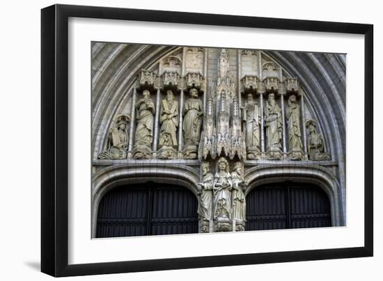 Door of Brabantine Gothic Style, St Michael and St Gudula Cathedral, Brussels, Detail, Belgium-null-Framed Giclee Print
