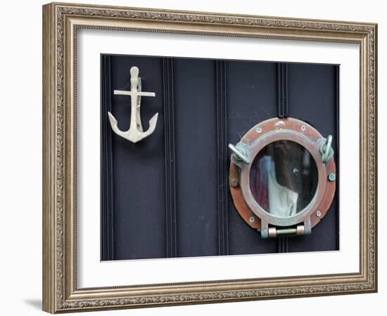 Door of Fisherman's Cottage - Anchor for Door Knocker and Ship's Porthole for a Peephole, Cornwall-John Warburton-lee-Framed Photographic Print