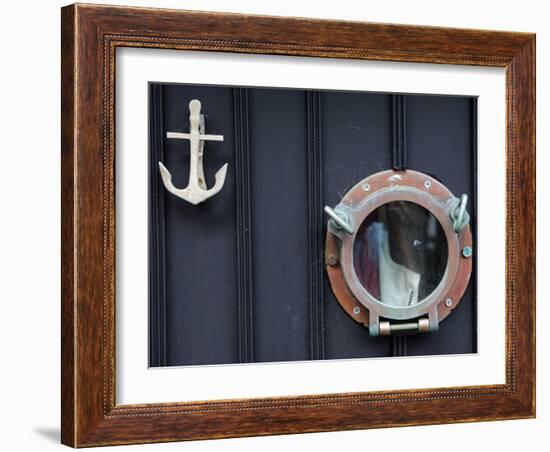 Door of Fisherman's Cottage - Anchor for Door Knocker and Ship's Porthole for a Peephole, Cornwall-John Warburton-lee-Framed Photographic Print