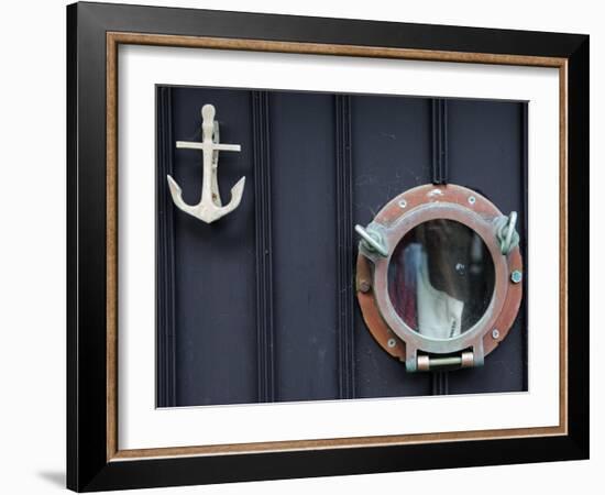 Door of Fisherman's Cottage - Anchor for Door Knocker and Ship's Porthole for a Peephole, Cornwall-John Warburton-lee-Framed Photographic Print