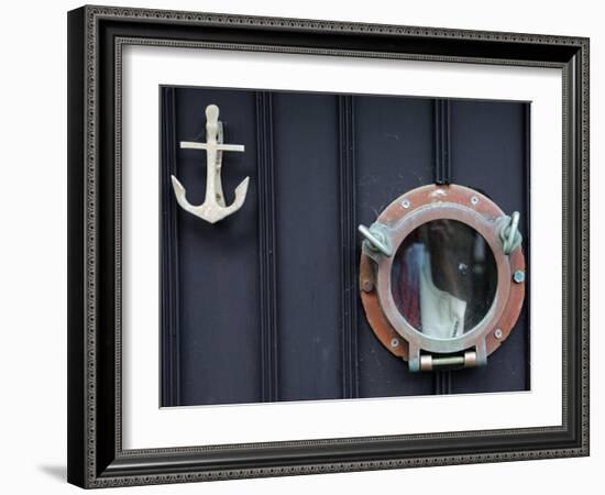 Door of Fisherman's Cottage - Anchor for Door Knocker and Ship's Porthole for a Peephole, Cornwall-John Warburton-lee-Framed Photographic Print