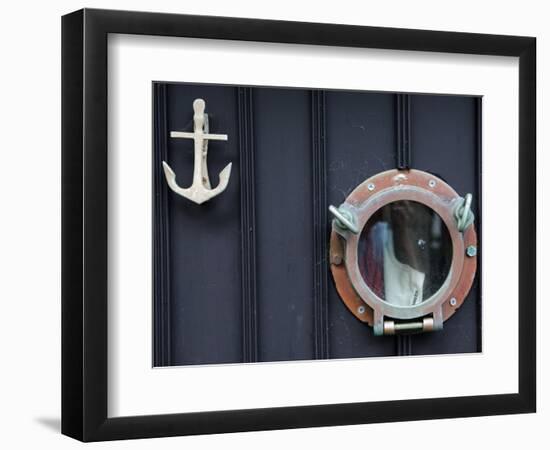 Door of Fisherman's Cottage - Anchor for Door Knocker and Ship's Porthole for a Peephole, Cornwall-John Warburton-lee-Framed Photographic Print