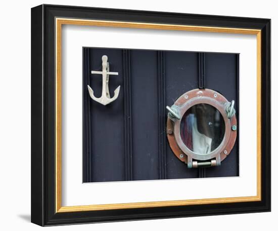 Door of Fisherman's Cottage - Anchor for Door Knocker and Ship's Porthole for a Peephole, Cornwall-John Warburton-lee-Framed Photographic Print