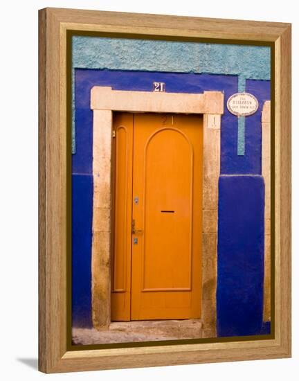 Door on Colorful Blue House, Guanajuato, Mexico-Julie Eggers-Framed Premier Image Canvas