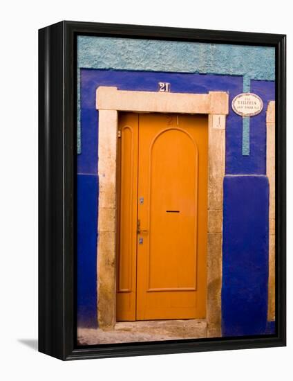 Door on Colorful Blue House, Guanajuato, Mexico-Julie Eggers-Framed Premier Image Canvas