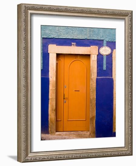 Door on Colorful Blue House, Guanajuato, Mexico-Julie Eggers-Framed Photographic Print