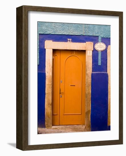 Door on Colorful Blue House, Guanajuato, Mexico-Julie Eggers-Framed Photographic Print