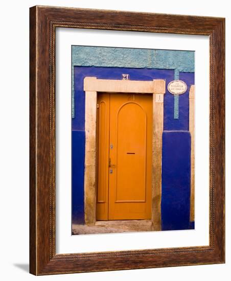 Door on Colorful Blue House, Guanajuato, Mexico-Julie Eggers-Framed Photographic Print