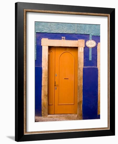 Door on Colorful Blue House, Guanajuato, Mexico-Julie Eggers-Framed Photographic Print