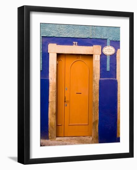 Door on Colorful Blue House, Guanajuato, Mexico-Julie Eggers-Framed Photographic Print