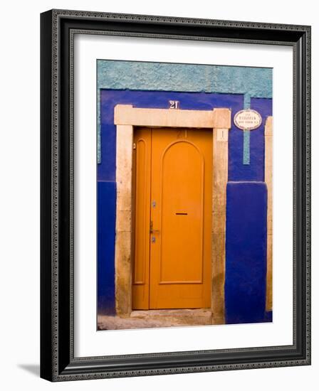 Door on Colorful Blue House, Guanajuato, Mexico-Julie Eggers-Framed Photographic Print