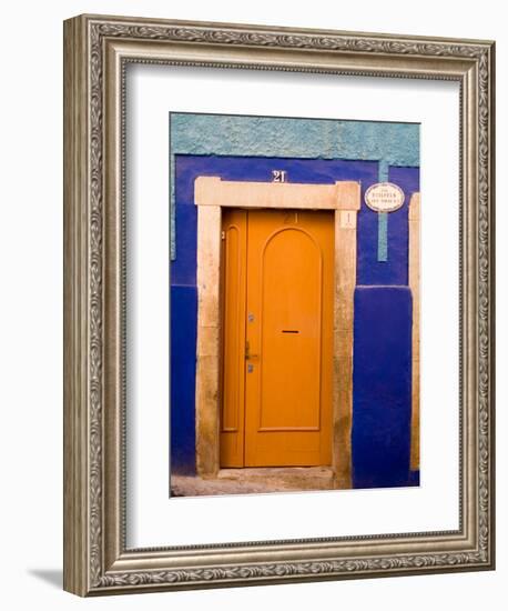 Door on Colorful Blue House, Guanajuato, Mexico-Julie Eggers-Framed Photographic Print