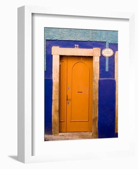 Door on Colorful Blue House, Guanajuato, Mexico-Julie Eggers-Framed Photographic Print