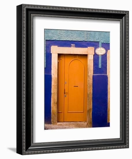Door on Colorful Blue House, Guanajuato, Mexico-Julie Eggers-Framed Photographic Print