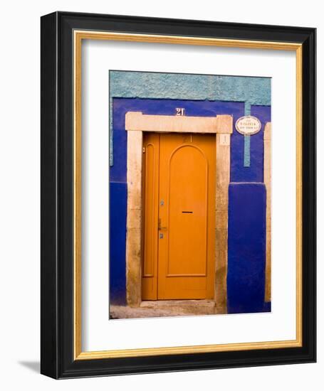 Door on Colorful Blue House, Guanajuato, Mexico-Julie Eggers-Framed Photographic Print