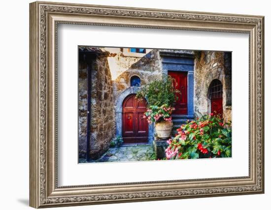 Doors And Flowers in Civita Di Bagnoregio-George Oze-Framed Photographic Print