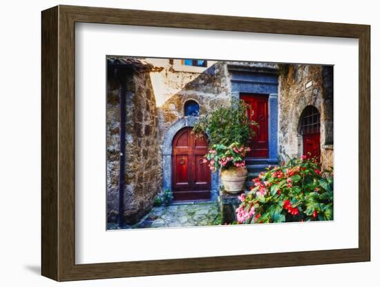 Doors And Flowers in Civita Di Bagnoregio-George Oze-Framed Photographic Print