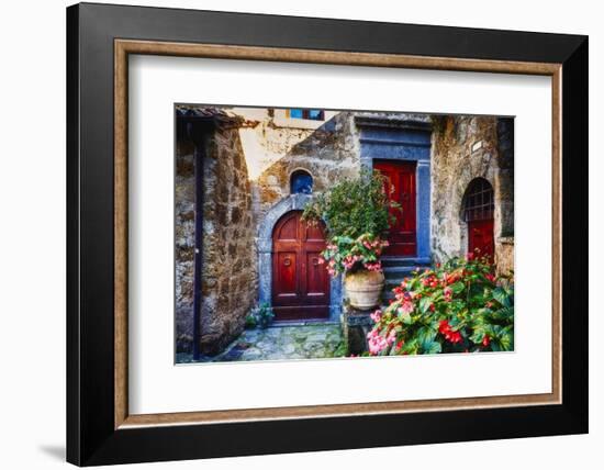 Doors And Flowers in Civita Di Bagnoregio-George Oze-Framed Photographic Print