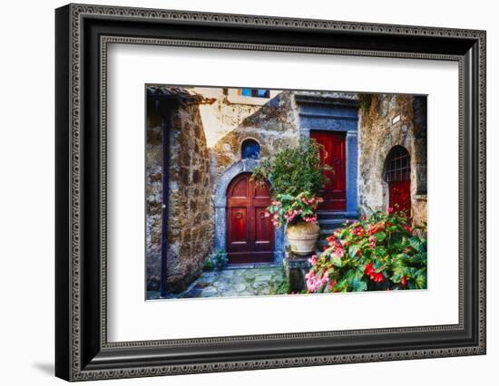 Doors And Flowers in Civita Di Bagnoregio-George Oze-Framed Photographic Print