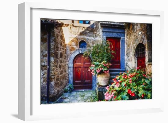 Doors And Flowers in Civita Di Bagnoregio-George Oze-Framed Photographic Print