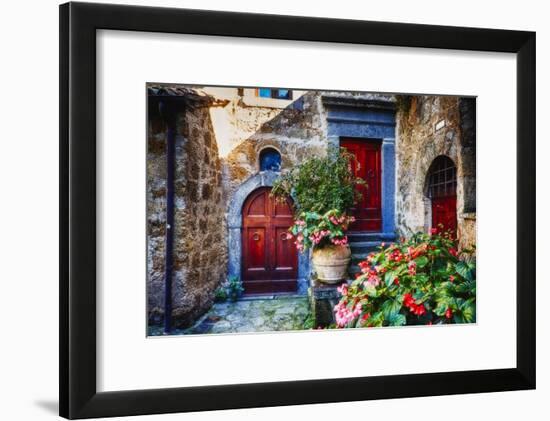 Doors And Flowers in Civita Di Bagnoregio-George Oze-Framed Photographic Print