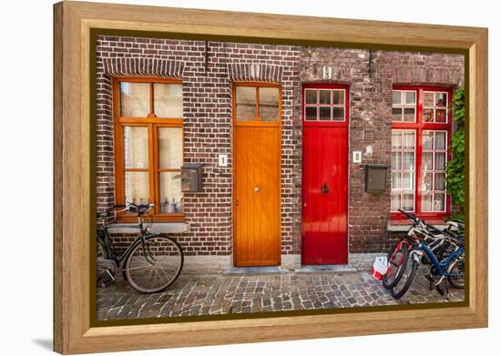 Doors of Old Houses and Bicycles in European City. Bruges (Brugge), Belgium-f9photos-Framed Premier Image Canvas