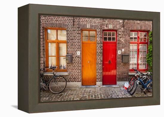 Doors of Old Houses and Bicycles in European City. Bruges (Brugge), Belgium-f9photos-Framed Premier Image Canvas