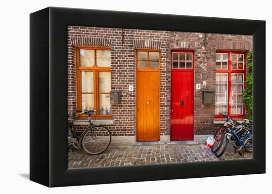 Doors of Old Houses and Bicycles in European City. Bruges (Brugge), Belgium-f9photos-Framed Premier Image Canvas