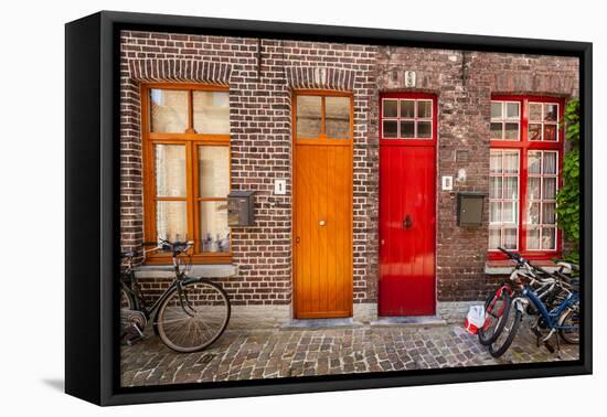 Doors of Old Houses and Bicycles in European City. Bruges (Brugge), Belgium-f9photos-Framed Premier Image Canvas