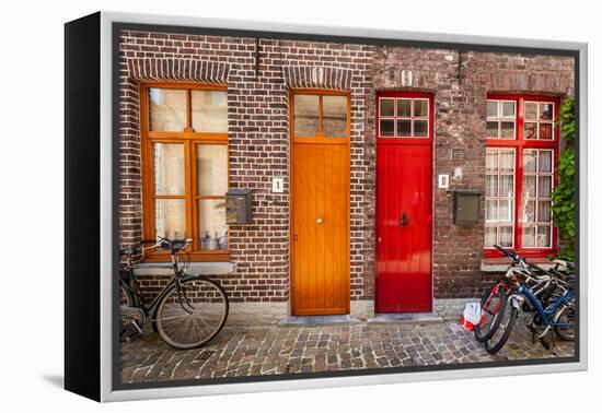 Doors of Old Houses and Bicycles in European City. Bruges (Brugge), Belgium-f9photos-Framed Premier Image Canvas