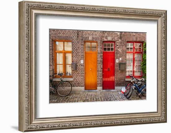 Doors of Old Houses and Bicycles in European City. Bruges (Brugge), Belgium-f9photos-Framed Photographic Print