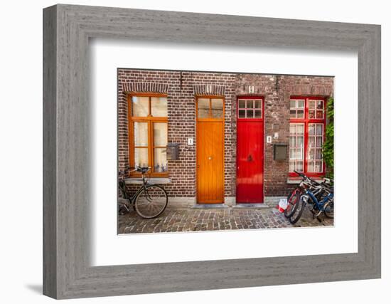 Doors of Old Houses and Bicycles in European City. Bruges (Brugge), Belgium-f9photos-Framed Photographic Print