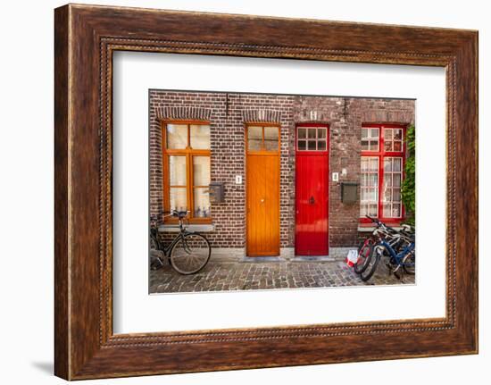 Doors of Old Houses and Bicycles in European City. Bruges (Brugge), Belgium-f9photos-Framed Photographic Print