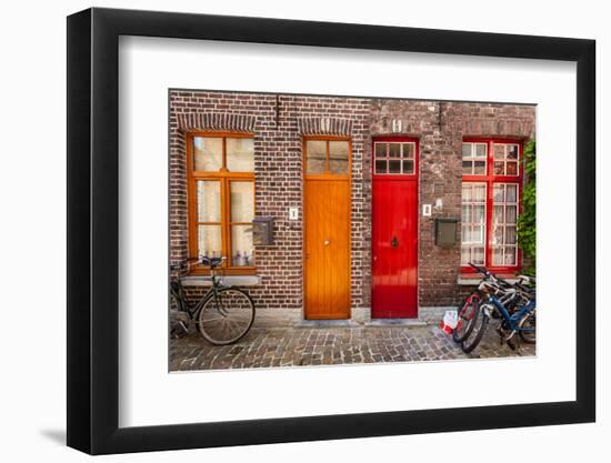 Doors of Old Houses and Bicycles in European City. Bruges (Brugge), Belgium-f9photos-Framed Photographic Print