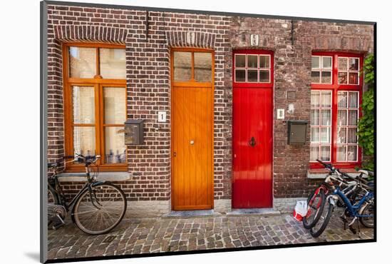 Doors of Old Houses and Bicycles in European City. Bruges (Brugge), Belgium-f9photos-Mounted Photographic Print