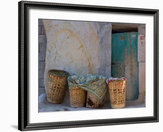 Doorway with Basket of Grapes, Village in Cappadoccia, Turkey-Darrell Gulin-Framed Photographic Print