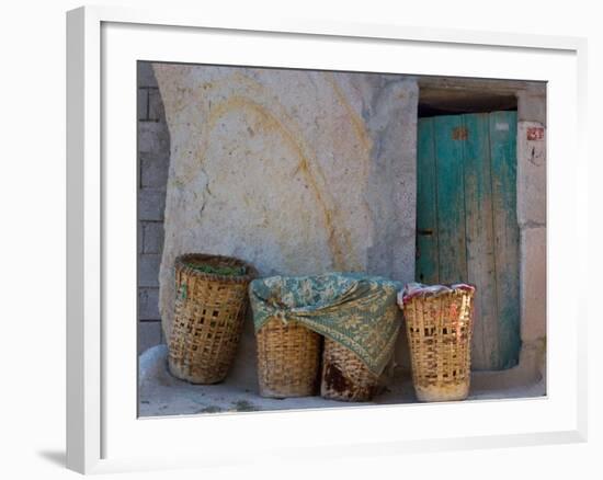 Doorway with Basket of Grapes, Village in Cappadoccia, Turkey-Darrell Gulin-Framed Photographic Print