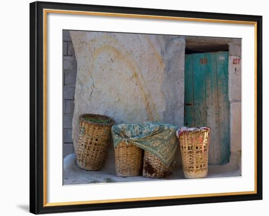 Doorway with Basket of Grapes, Village in Cappadoccia, Turkey-Darrell Gulin-Framed Photographic Print