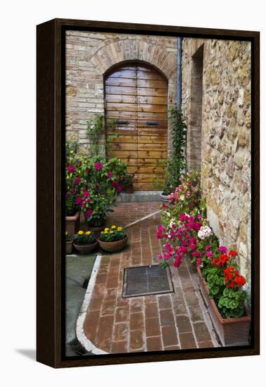 Doorway with Flowers, Pienza, Tuscany, Italy-Terry Eggers-Framed Premier Image Canvas