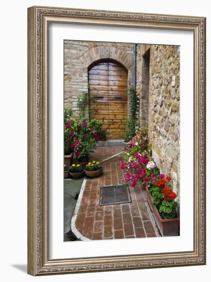 Doorway with Flowers, Pienza, Tuscany, Italy-Terry Eggers-Framed Photographic Print