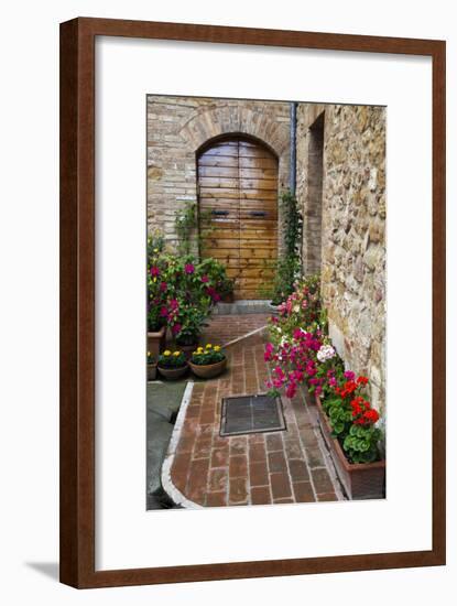 Doorway with Flowers, Pienza, Tuscany, Italy-Terry Eggers-Framed Photographic Print