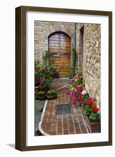 Doorway with Flowers, Pienza, Tuscany, Italy-Terry Eggers-Framed Photographic Print