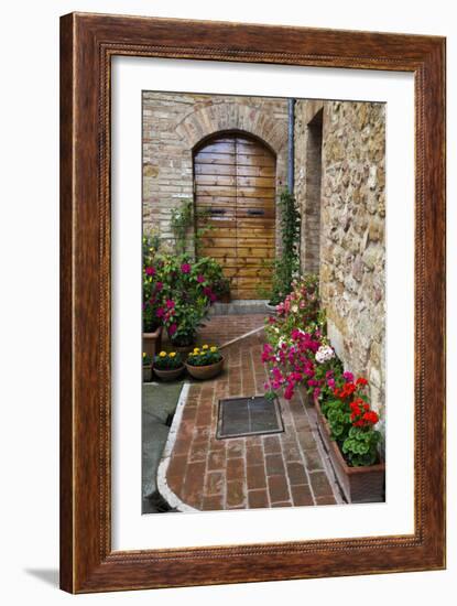 Doorway with Flowers, Pienza, Tuscany, Italy-Terry Eggers-Framed Photographic Print