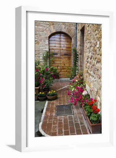 Doorway with Flowers, Pienza, Tuscany, Italy-Terry Eggers-Framed Photographic Print